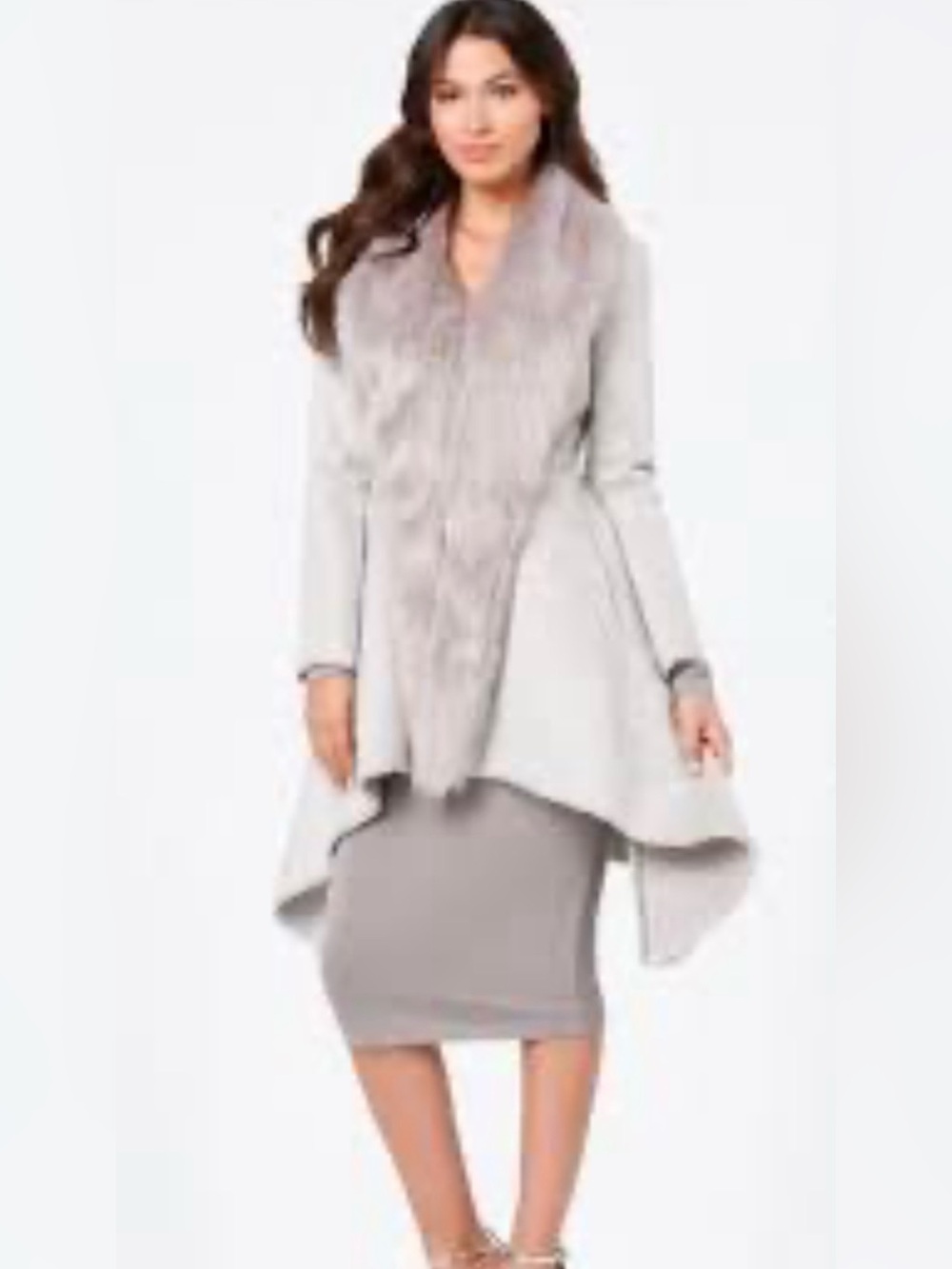 bebe Light Gray Faux Fur Jacket with Hood